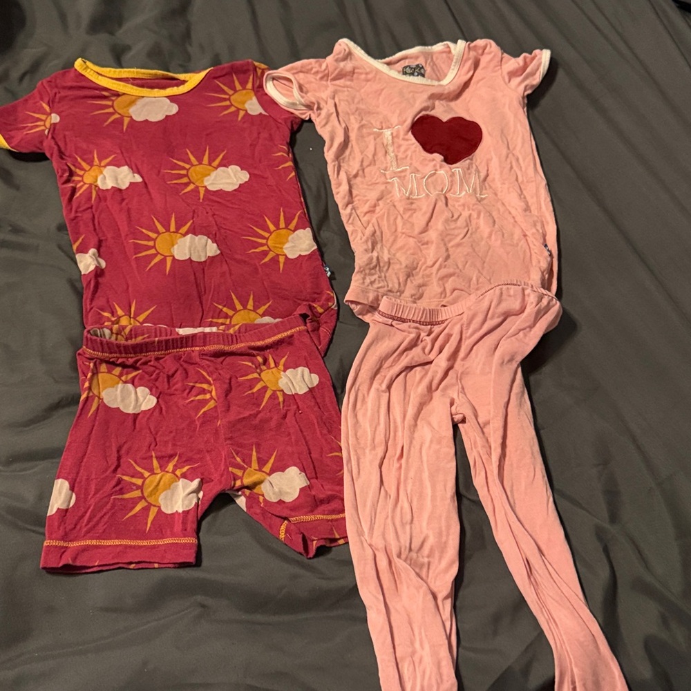 Kickee Pants Girls' Pink Sun & Heart Pajama Pair